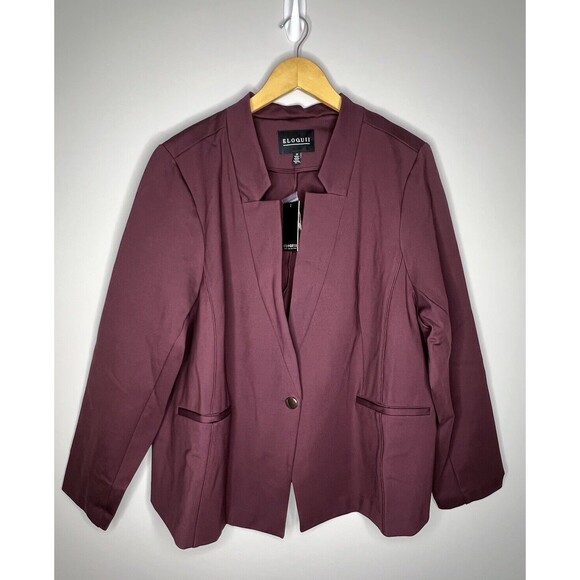 NWT ELOQUII Dark Red Plus Sz 28 Single Breasted Blazer Button Stretch Knit - Picture 1 of 8